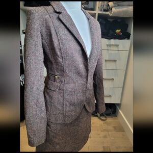 2 Pieces,H&M Women's Blazer And Skirt -Gray and Pink Herringbone